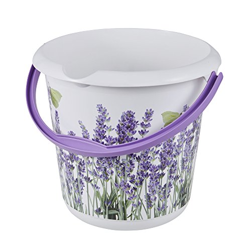 Keeeper Cubo con escala de medida integrada y asa ergonómica, Decoración floral, 10 l, Lavender, Blanco