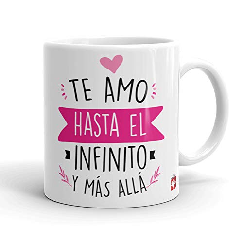 Kembilove Taza Desayuno para Parejas – Tazas Originales con Mensaje Te amo hasta el infinito y más allá color rosa – Taza de Café y Té para Madres – Tazas de Regalo para el día de San Valentín