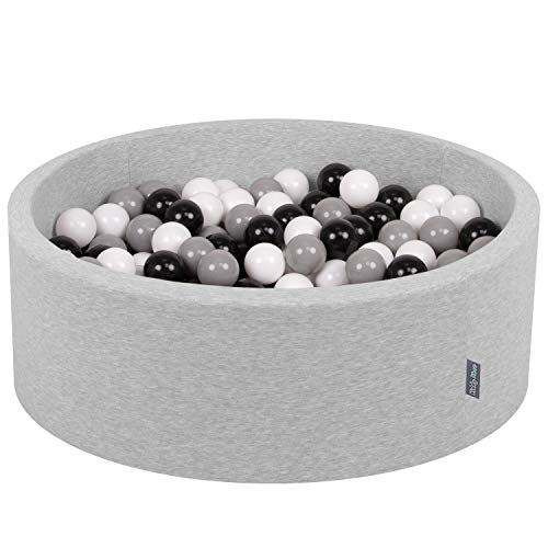 KiddyMoon 90X30cm/200 Bolas ∅ 7Cm Piscina De Bolas para Ninos Hecha En La UE, Gris Os:Blanco,Negro,Gris