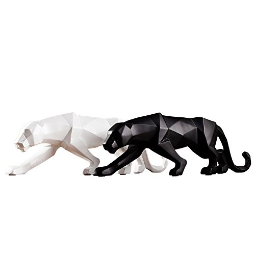 Kimmyer 2 Piezas de Estatua de Leopardo, Figura de Animal de Escultura de Pantera de Resina Negra + Blanca, Estilo geométrico Abstracto Moderno, para Regalo de decoración de Oficina en casa