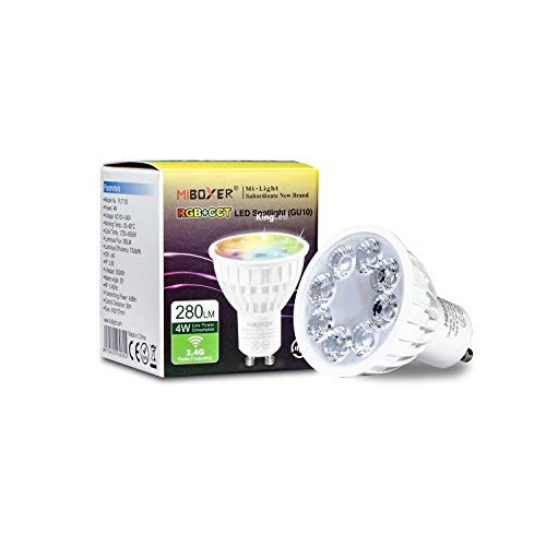 KingLed - Mi-Light Miboxer 4W Bombilla LED WiFi GU10 RGB+CCT, 4GHz RF controlable a distancia, Temperatura de Color Ajustable (2700-6500K), FUT103 cód. 2261