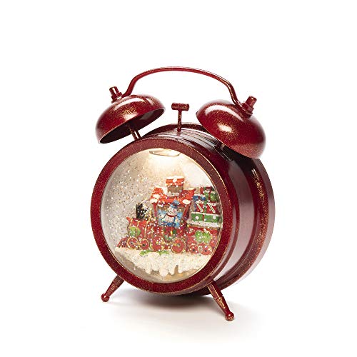 Konstsmide Snow Globe - Reloj despertador con escena, relleno de agua/interior (IP20) opcional de ocho canciones/funciona con pilas: 3 x AA 1,5 V (excl.)/linterna de Navidad 1 LED, rojo