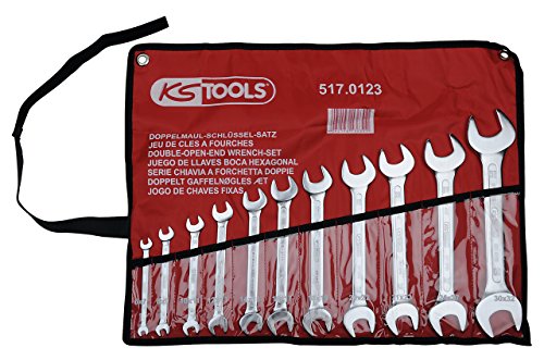 KS Tools 517.0123 Pack Llaves de Boca Doble, en Caja de cartón, Bocas pulidas (tamaño: 6 x 7-30 x 32 mm), Set de 11 Piezas