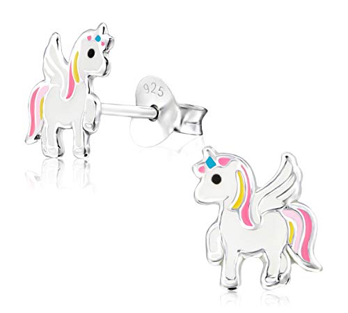 laimons niña niños de pendientes Niños joyas Unicornio Blanco, Rosa, Amarillo, Plata de ley 925