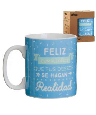 LAMA Mug XXL Feliz Cumpleaños, Cerámica, Azul, 13x10x12 cm