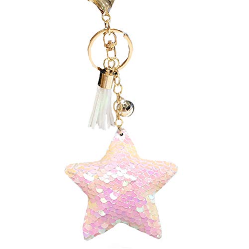 LAMEIDA Llavero de Lentejuelas de Doble Cara Llavero Estrella Brillante de Cinco Puntas Llavero Colgante para Mujer Niña Accesorios de decoración de Equipaje (Rosa)