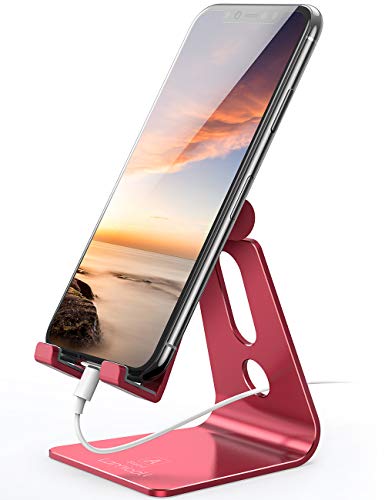 Lamicall Soporte Móvil, Multiángulo Soporte Teléfono - Soporte Dock Base para Teléfono para iPhone 12 Mini, 12 Pro MAX, 11 Pro XS MAX X 8 7 6S Plus SE, Samsung S10 S9 S8, Huawei, Smartphones - Rojo