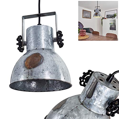 Lámpara colgante Hora de metal en plata, 1 lámpara colgante vintage, 1 bombilla E27 máx. 40 W, altura máx. 109 cm (ajustable), lámpara de techo de diseño industrial, apta para bombillas LED