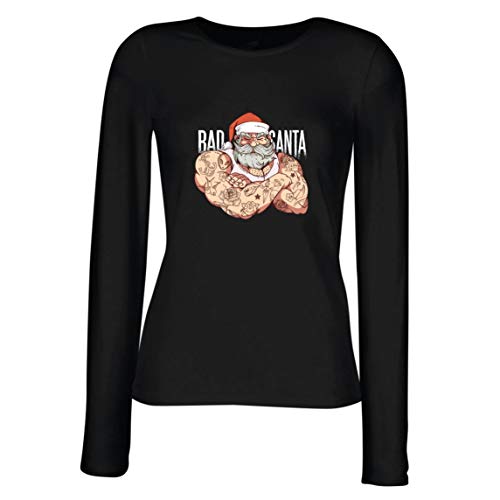 lepni.me Camisetas de Manga Larga para Mujer El Mal Santa Amante del Gimnasio (XX-Large Negro Multicolor)