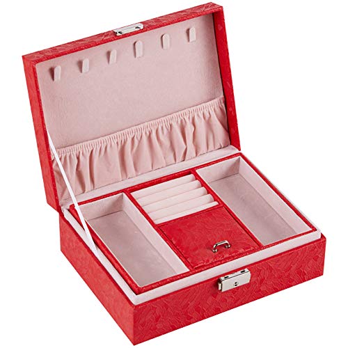 LIANLOVE Joyero De Cuero, Madera, Organizador De Joyas Y Bandejas De Caja De Almacenamiento para Anillos, Aretes, Collares Regalo para Niñas, Madres, Mujeres (Negro, Blanco, Rosa, Rojo),Rojo