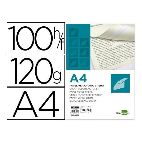 Liderpapel Papel Verjurado A4 120 g/m² Crema Paquete De 100