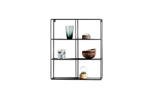 LIFA LIVING Estantería de Pared Rectangular, 3 estantes y 6 compartimientos, Estilo Moderno, Metal Negro