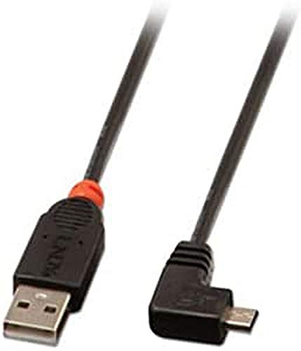 Lindy 31975 - Cable acodado USB 2.0, conector tipo A macho a tipo micro B, ángulo de 90º, 0.5 m, color negro