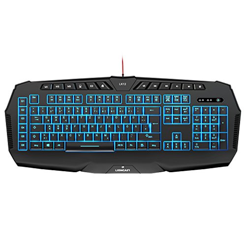 Lioncast LK12 RGB Gaming Keyboard German QWERTZ (USB, Anti-Ghosting, 9 Multimedia Keys, 6 Macro Keys, 16.7 Million Colors, Programming Software)