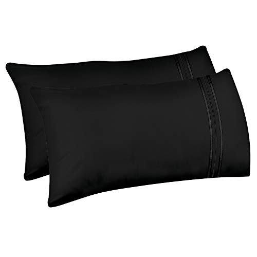 Lirex 2-Pack Fundas de Almohada, Tamaño 35 cm x 50 cm Fundas de Almohada de Microfibra Suave Cepillada, Transpirables sin Arrugas y Lavables a Máquina (Negro, Baby)