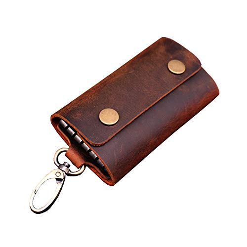 LLOOMMB Caso Clave For Portatarjetas con Llave para Hombre, Cremallera de Cuero Genuino Hecho a Mano, Bolsa de Llaves con Caja pequeña para Coche de ama de Llaves, marrón