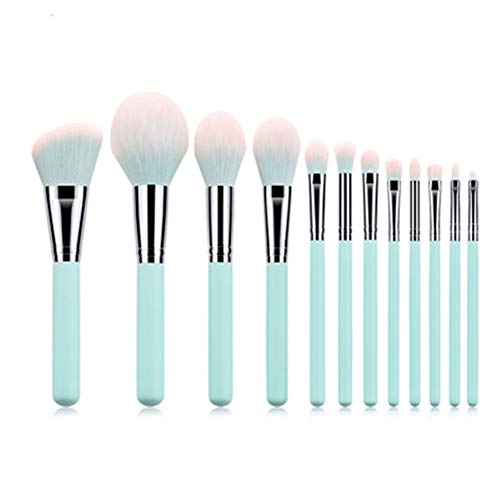 LOFAMI Sets de Brochas para Maquillaje 12 Piezas de Maquillaje Cepillo Conjunto de Maquillaje Kit de Belleza portátil de Belleza Cepillo de Maquillaje Pincel Verde Claro Sets de Brochas para