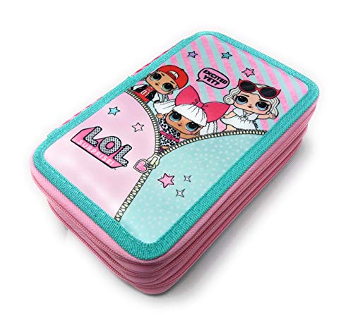 LOL Surprise – Estuche escolar con 3 cremalleras, original, con 43 piezas