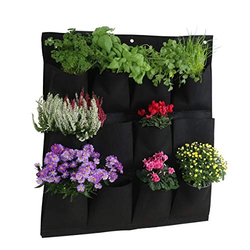 Longsing Bolsas de Crecimiento Bolsillo Colgante Jardín Jardinera de Cultivo Vertical Vertical Montada en la Pared con 12 Bolsillos Bolsas para Plantas Bolsas de Flores Colgantes