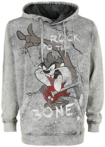 Looney Tunes Taz - Rock To The Bone! Hombre Sudadera con Capucha Gris M, 100% algodón, Regular