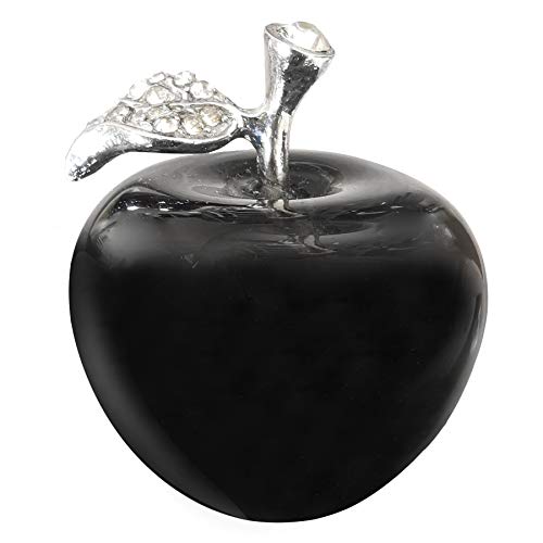 Lovionus89 Escultura de obsidiana negra natural con forma de manzana de cristal curativo, decoración para el hogar, boda, 3 cm