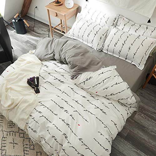 Lsdakoo Fundas Nordicas Ropa De Cama Residencia De Estudiantes De Fibra De Poliéster Ayuda A Dormir 1 Funda Nórdica +1 Sábanas + 2 Letras De Funda De Almohada Funda De Edredón Blanco 220X240Cm