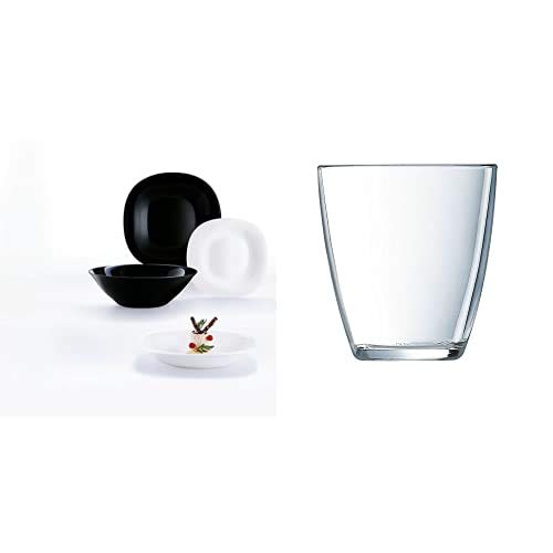 Luminarc Carine Moderne Vajillas combinadas, Vidrio sodo, Blanco y Negro, 19 Piezas + 22 Cl Carine Blanco Y Negro Conjuntos de Taza y platillo, Centimeters