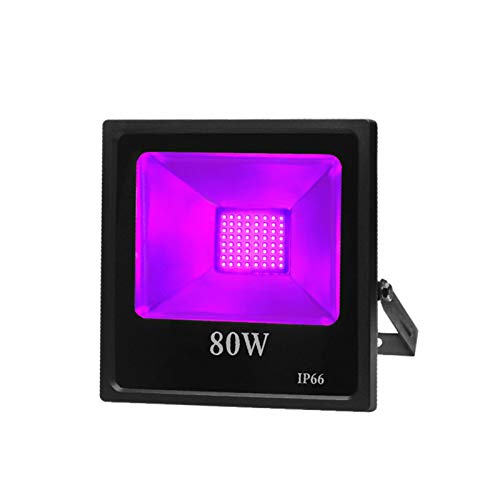 Luz LED negra de 80 W, luz de inundación LED ultravioleta impermeable IP66, adecuada para recolección de luz negra en interiores y exteriores, acuario, efecto fluorescente, resplandor en la oscuridad
