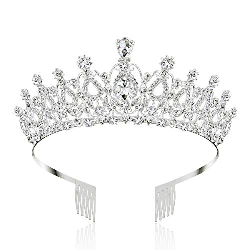 Makone Tiara Corona de Cristal con Diamantes de imitación Peine para Corona Nupcial Proms de Boda desfiles Princesas Fiesta de cumpleaños (Peine Estilo-5)