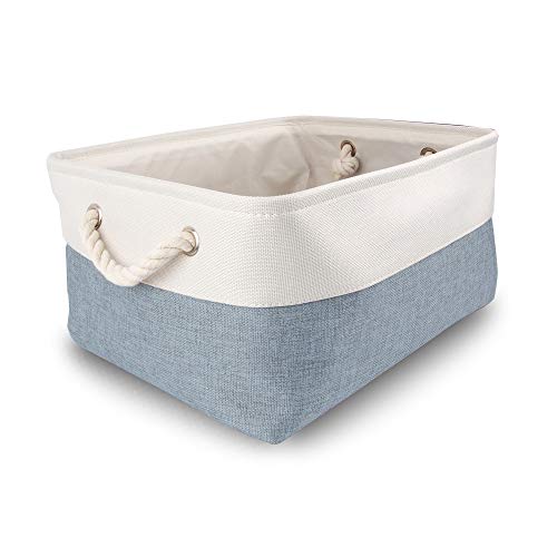 Mangata Caja de Almacenamiento Ropa, cestas de almacenaje Tela, Plegable Cajas organizadoras para Juguetes, armarios (Grande, frío Azul Gris/Blanco)