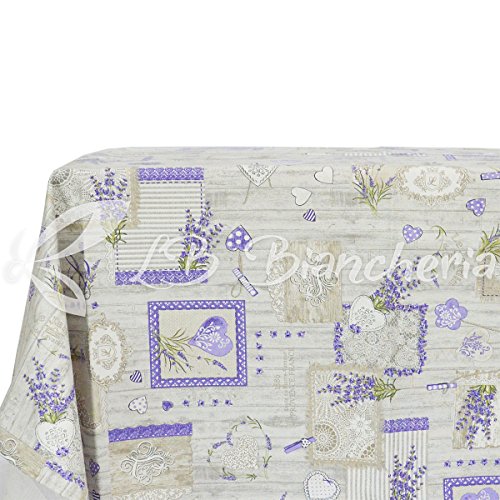 Mantel para mesa de cocina/comedor estilo provenzal con flores de lavanda, íntegramente fabricado en Italia, 100% algodón, 140 x 180 cm (rectangular, para 6 personas)