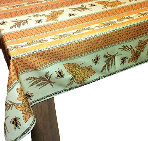 Mantel Provenzal rectangular antimanchas 150 x 240 cm, diseño de girasol, color amarillo