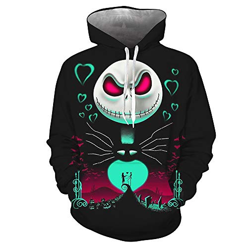 Maogou The Nightmare Before Christmas Sudadera con Capucha Jack Sally Novedad Realista 3D Imprimir Casual Pullover Sudadera