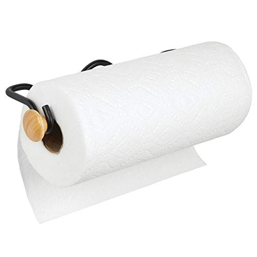 mDesign Portarrollos de cocina – Almacenaje ideal para rollos de cocina – Portarrollos de pared o toallero de paños – Soporte para papel en dos piezas para la pared o los armarios – negro/natural