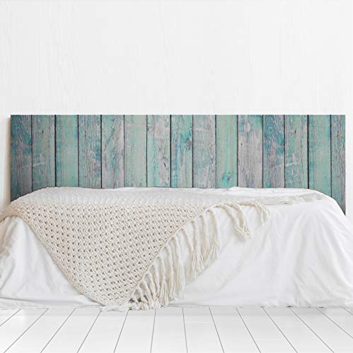 MEGADECOR Cabecero Cama PVC Decorativo Económico Textura Madera Tablas Verticales Pintadas Turquesa Envejecida Varias Medidas (150 cm x 60 cm)