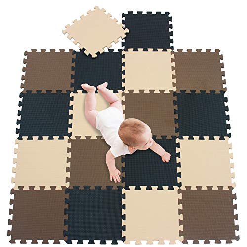 meiqicool Alfombra puzle 142 x 114cm Niños 18 Piezas Cuadrado Goma Espuma EVA,Alfombra Puzzle para Niños Bebe Infantil,esteras de 30x30cm Negro Marrón y Beige 040610