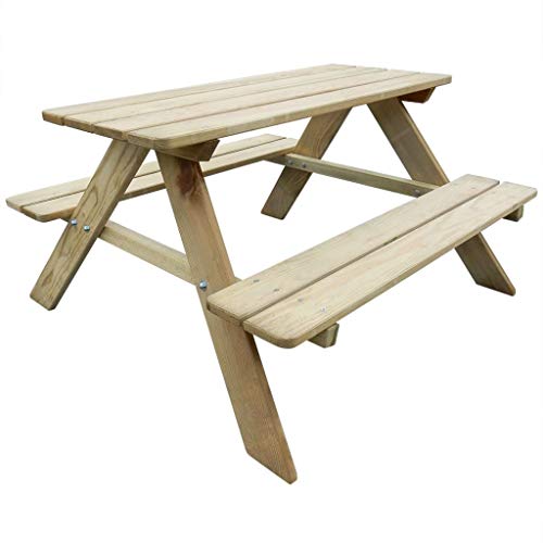 mewmewcat Mesa de Picnic para Niños Material de Madera Pino, 89 x 89,6 x 50,8 cm