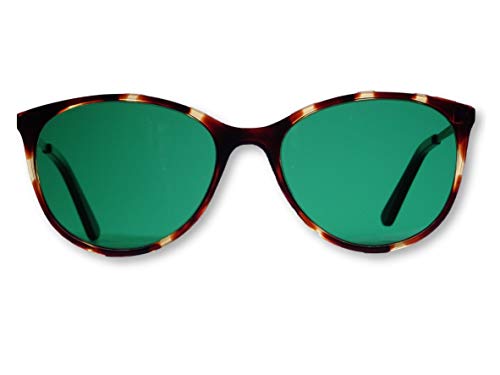 MigraLens Liberty Migraine Gafas para Sensibilidad a la Luz | Pantallas para Exteriores y Computadoras | Mujer | Lentes Verdes | Carey Marrón Claro