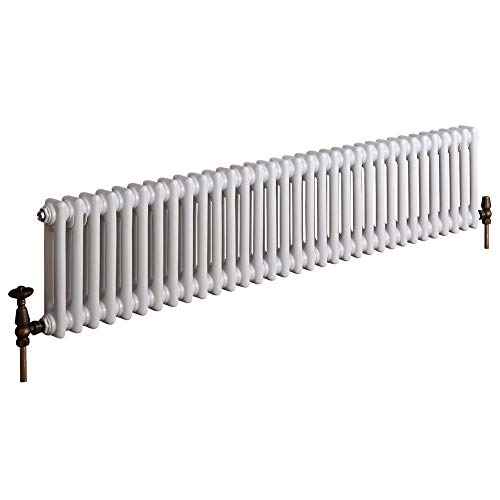 Milano Hudson Reed Regent Radiador de Diseño Horizontal en Estilo de Hierro Fundido - Radiador con Acabado Blanco - Columnas 2 x 33-1050W - 300 x 1505 x 68mm - Calefacción de Lujo