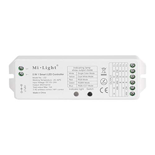 Milight Controller, 5 en 1 controlador inalámbrico LED para luces de tira de color único/CCT/RGB/RGBW/RGB + CCT