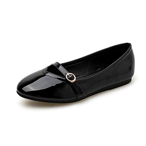 Minotta - Zapatos de ballet planos para mujer y niña, con parte superior redonda, de poliuretano, para conducción, color Negro, talla 39 EU