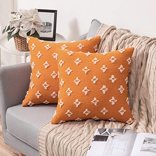 MIULEE 2 Piezas Funda de Cojines con Flores Elegante Cremallera Invisible Funda de Almohada Color Sólido Moderna Decorativa para Habitacion Sofá Cama Dormitorio Oficina Sala de Estar 45X45cm Naranja