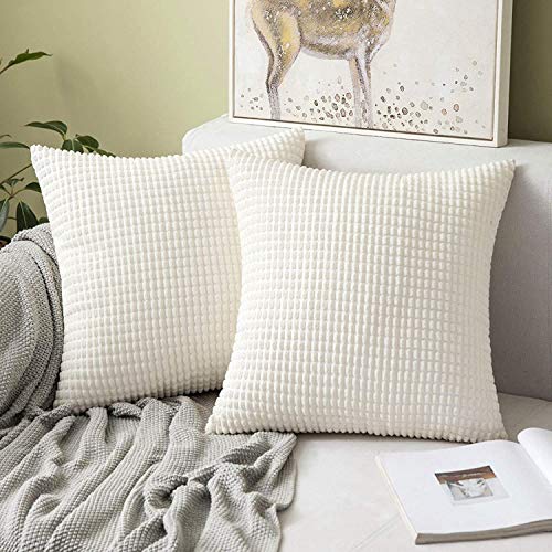 MIULEE Funda de Cojín Fundas de Almohada Suave Decorativa Cuadrado Pana Granulado Poliéster para Hogar Sofá Silla Cama Sala de Estar Dormitorio50x50cm 2 Piezas Blanco