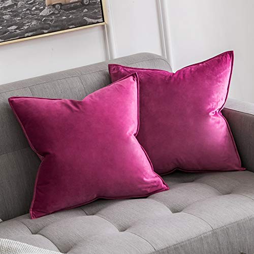 MIULEE Terciopelo Funda de Cojine Brida Protectores de Almohada Sofá Throw Cojín Decoración Almohada Caso de la Cubierta Decorativo para Sala de Estar 20"x20"Inch 2 Piezas 50x50cm Rojo Rosado