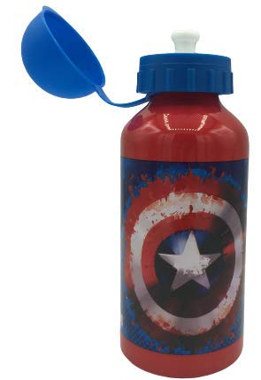ML Botella de Agua de Aluminio Capitan America, cantimplora Aluminio a Prueba de Fugas sin BPA para Levar a la Escuela y Deportes 450ml (Rojo-Estrella)