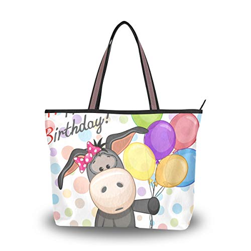 Mnsruu Burro con Globos Card_62798559_Original - Bolsa de playa de gran tamaño para mujer, impermeable, bolsa de compras grande con cierre de cremallera, L, color, talla Large