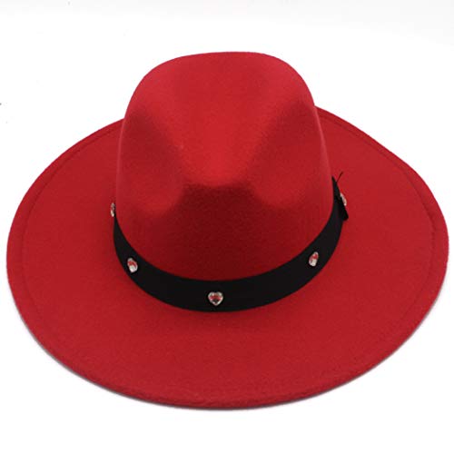 Moda Fedora Vintage con Taladro en Forma de corazón ala Ancha Sombrero clásico de Fieltro de Lana clásico Bowler Jazz