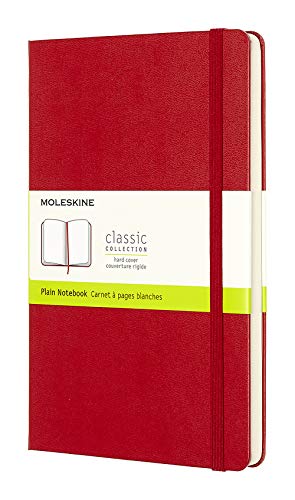 Moleskine 944378 Cuaderno Clásico con Páginas Lisas, Tapa Dura y Goma Elástica, Tamaño Grande (13 x 21 cm), Rojo Escarlata