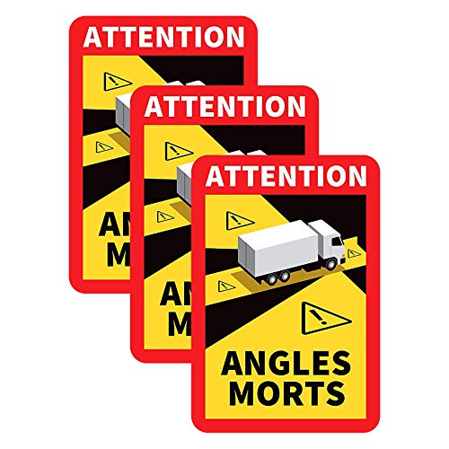 MOMOJIJI Attention Angles Morts Esquinas Muertas sobre Vehículos Pesados para Camión,Pegatina de Punto Ciego en Vehículos Pesados,Normativa Francia señalización Autobuses,Tamaño 17 x 25 cm (3PC)