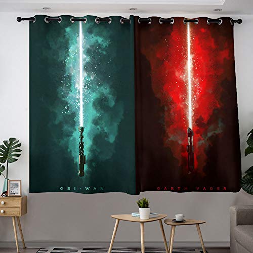 MRFSY Cortinas para dormitorio con sable de luz de Star Wars para oscurecimiento de la habitación, aislamiento térmico, cortina de ventana con ojales para sala de estar 106 x 150 cm